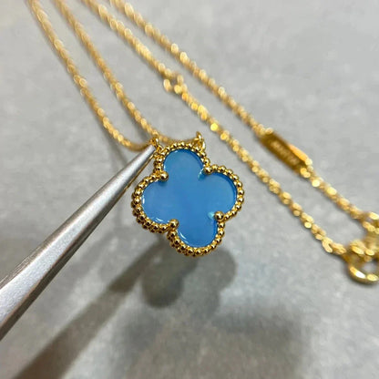 [Star Jewelry]CLOVER 15MM BLUE AGATE NECKLACE