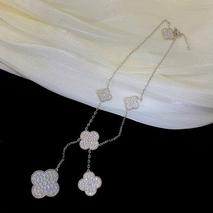 [Star Jewelry]CLOVER 5 MOTIFS SILVER DIAMONDS NECKLACE
