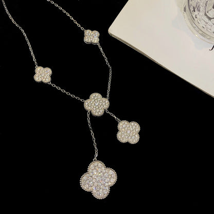 [Star Jewelry]CLOVER 5 MOTIFS SILVER DIAMONDS NECKLACE