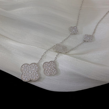 [Star Jewelry]CLOVER 5 MOTIFS SILVER DIAMONDS NECKLACE