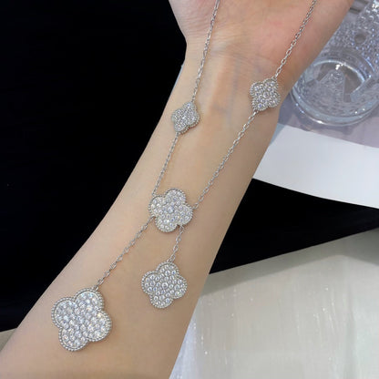 [Star Jewelry]CLOVER 5 MOTIFS SILVER DIAMONDS NECKLACE