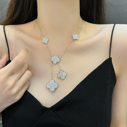 [Star Jewelry]CLOVER 5 MOTIFS SILVER DIAMONDS NECKLACE