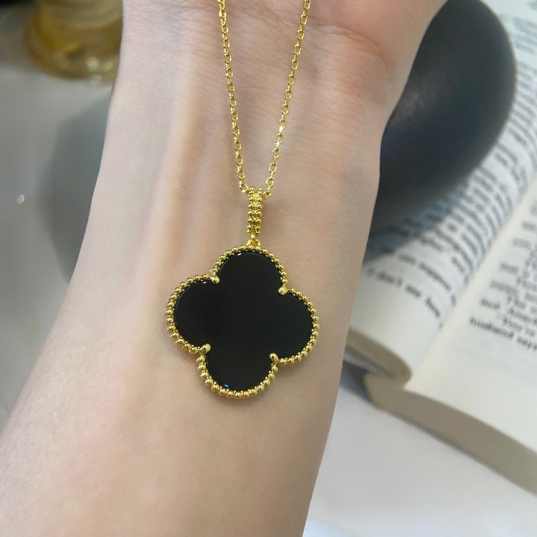 [Star Jewelry]CLOVER 25MM NECKLACE GOLD ONYX