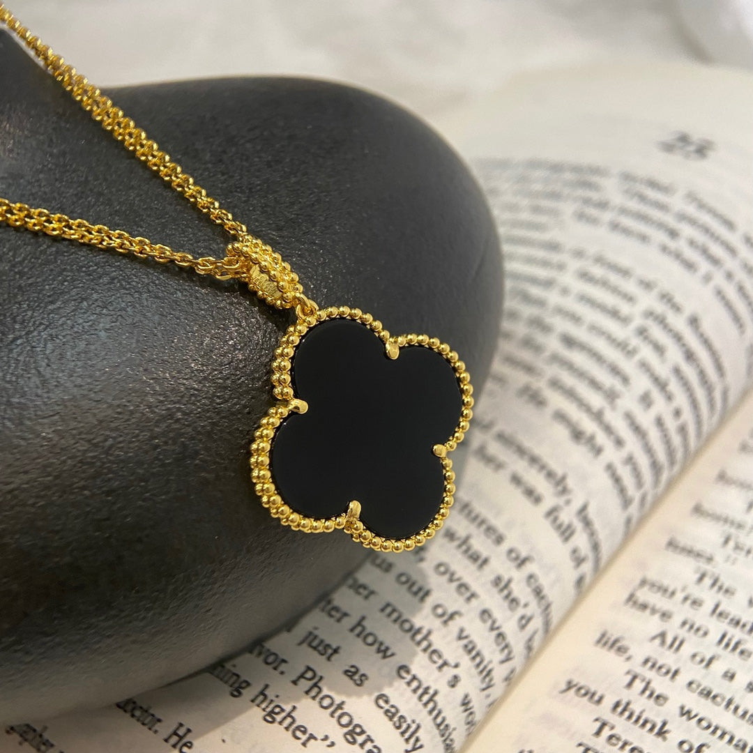 [Star Jewelry]CLOVER 25MM NECKLACE GOLD ONYX