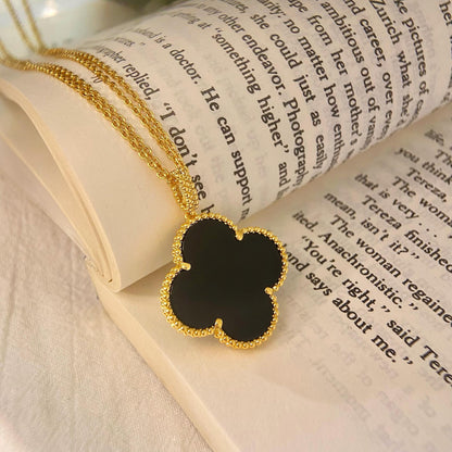 [Star Jewelry]CLOVER 25MM NECKLACE GOLD ONYX