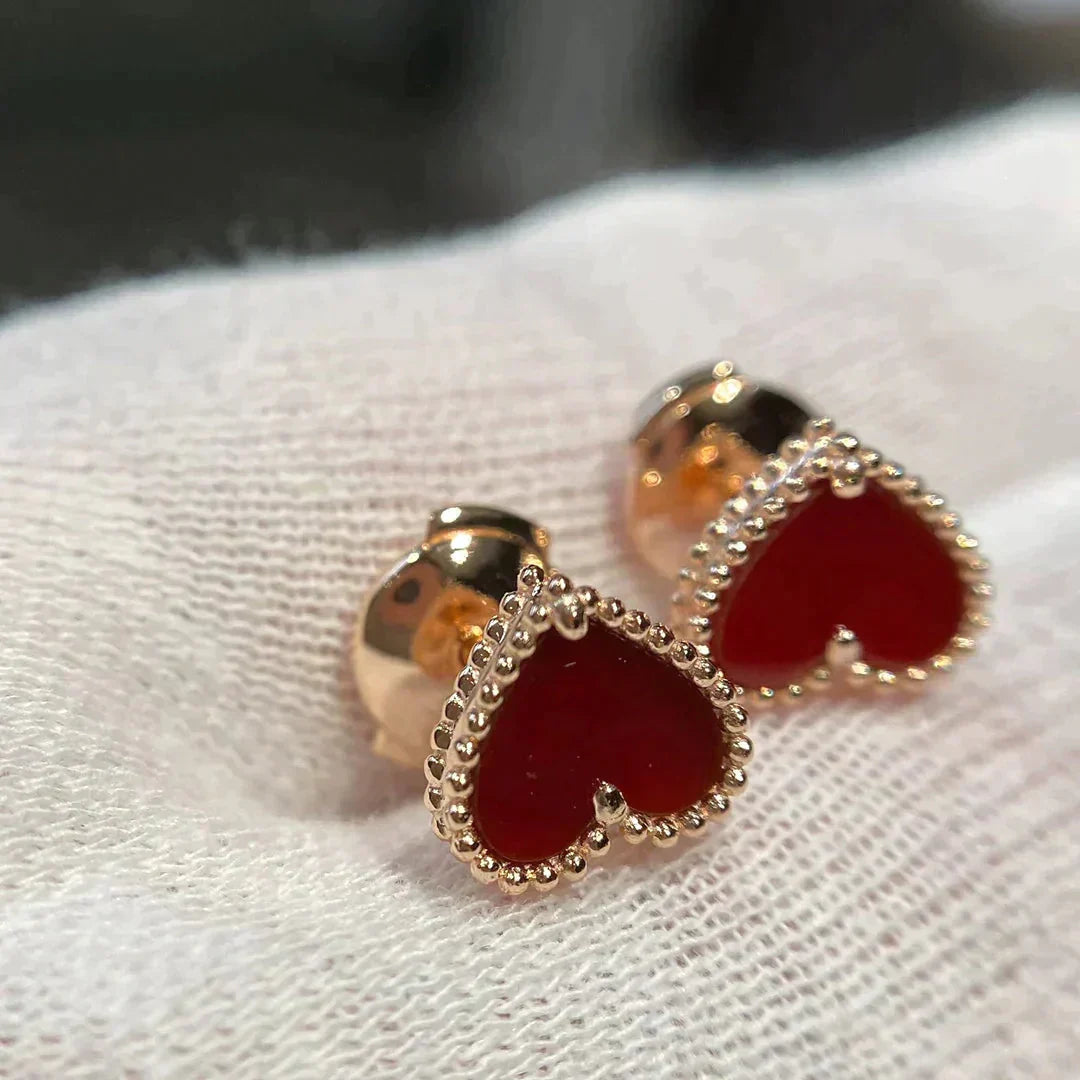 [Star Jewelry]HEART CARNELIAN STUD EARRINGS