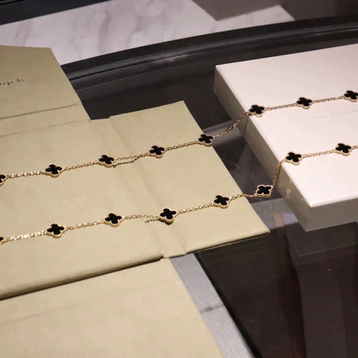 [Star Jewelry]CLOVER 20 MOTIFS ONYX NECKLACE
