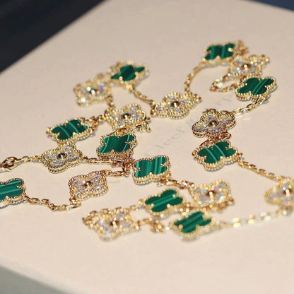 [Star Jewelry]CLOVER 20 MOTIFS MALACHITE DIAMOND NECKLACE