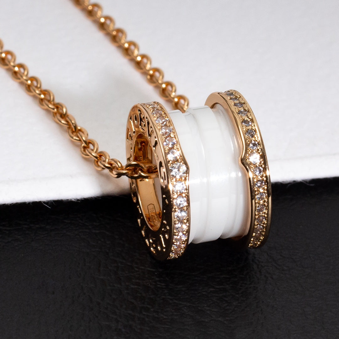 [Star Jewelry]ZERO 1 WHITE CERAMIC PINK GOLD DIAMOND NECKLACE