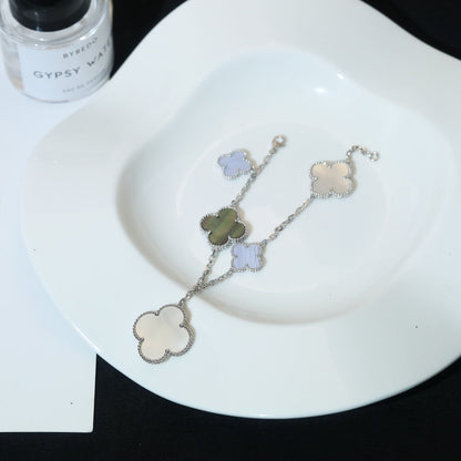 [Star Jewelry]CLOVER BRACELET 5 MOTIFS MOP CHALCEDONY SILVER