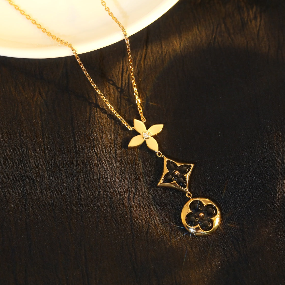 [Star Jewelry]STAR AND SUN ONYX PINK GOLD NECKLACE