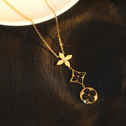 [Star Jewelry]STAR AND SUN ONYX PINK GOLD NECKLACE