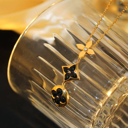 [Star Jewelry]STAR AND SUN ONYX PINK GOLD NECKLACE