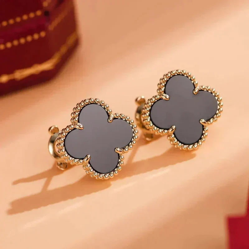 [Star Jewelry]CLOVER MEDIUM 1 MOTIFS  ONYX STUD EARRINGS