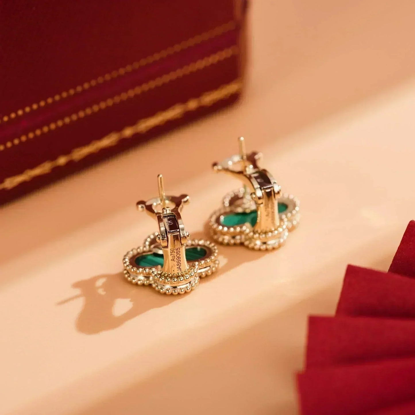 [Star Jewelry]CLOVER MEDIUM 1 MOTIFS MALACHITE  EARRINGS