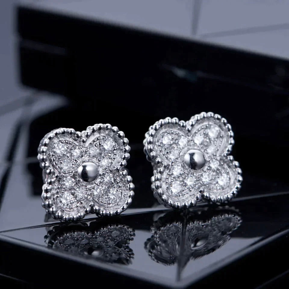 [Star Jewelry]CLOVER 1 MOTIFS DIAMOND STUD EARRINGS SILVER