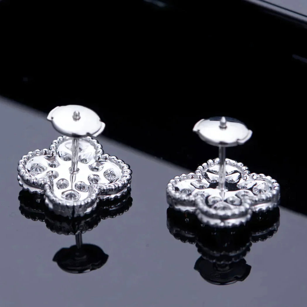 [Star Jewelry]CLOVER 1 MOTIFS DIAMOND STUD EARRINGS SILVER
