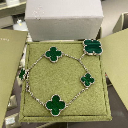 [Star Jewelry]CLOVER 5 MOTIFS SIVLER MALACHITE BRACELET