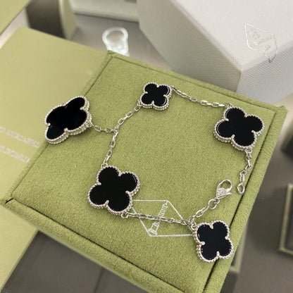[Star Jewelry]CLOVER 5 MOTIFS SIVLER ONYX BRACELET