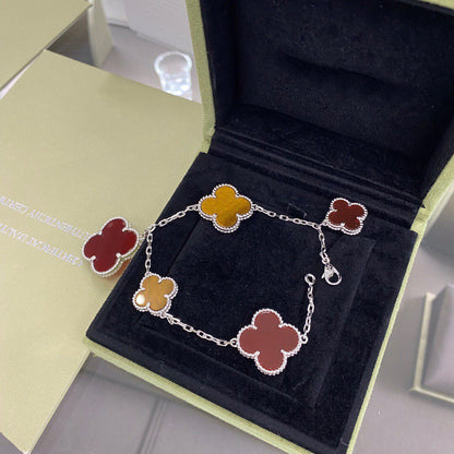[Star Jewelry]CLOVER 5 MOTIFS SIVLER CARNELIAN TIGER EYE BRACELET