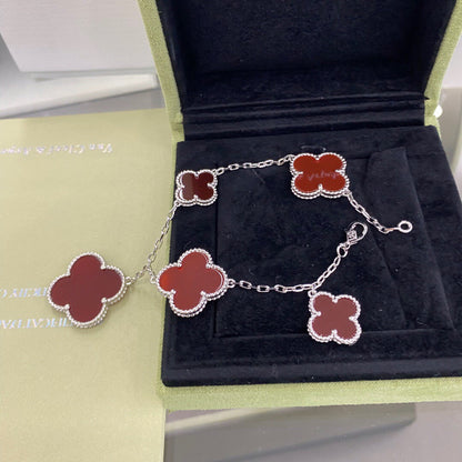 [Star Jewelry]CLOVER 5 MOTIFS SIVLER CARNELIAN BRACELET