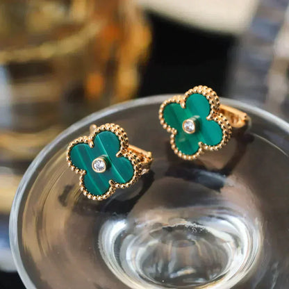 [Star Jewelry]CLOVER MEDIUM 1 MOTIFS MALACHITE DIAMOND EARRINGS