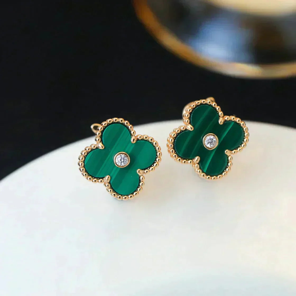 [Star Jewelry]CLOVER MEDIUM 1 MOTIFS MALACHITE DIAMOND EARRINGS