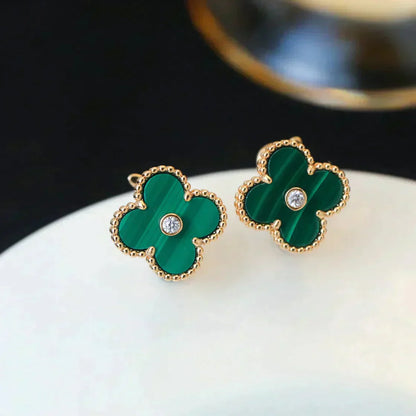 [Star Jewelry]CLOVER MEDIUM 1 MOTIFS MALACHITE DIAMOND EARRINGS