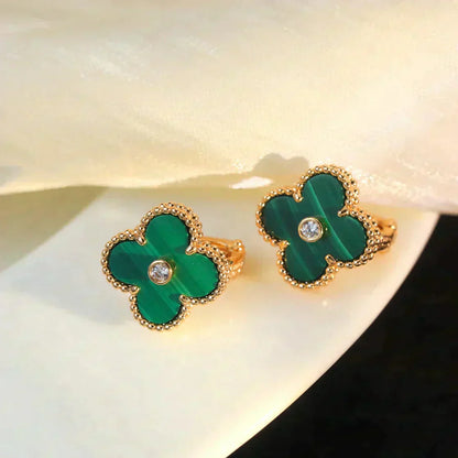 [Star Jewelry]CLOVER MEDIUM 1 MOTIFS MALACHITE DIAMOND EARRINGS