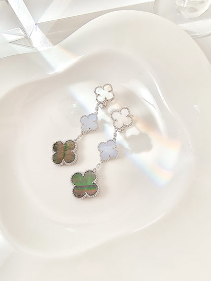 [Star Jewelry]CLOVER 3 MOTIFS CHALCEDONY DARK MOP SILVER EARRINGS