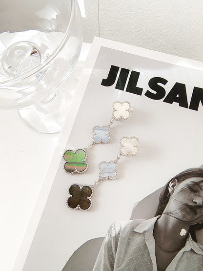 [Star Jewelry]CLOVER 3 MOTIFS CHALCEDONY DARK MOP SILVER EARRINGS