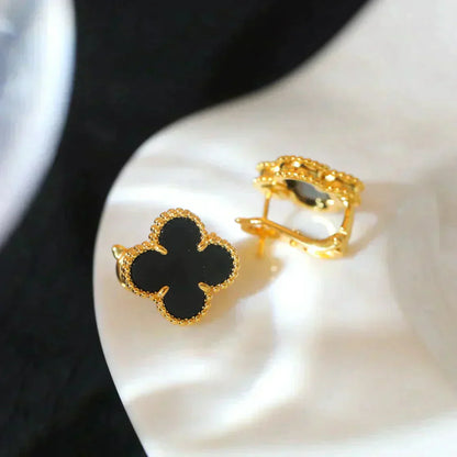 [Star Jewelry]CLOVER MEDIUM 1 MOTIFS  ONYX STUD EARRINGS