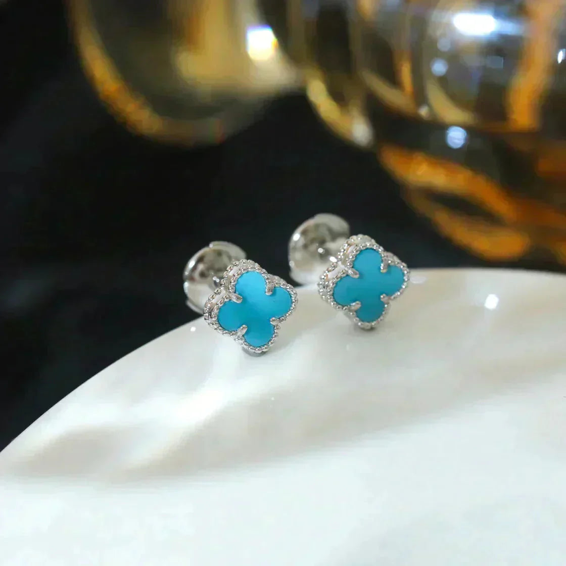 [Star Jewelry]CLOVER MINI 9.5MM ONYX STUD EARRINGS SILVER