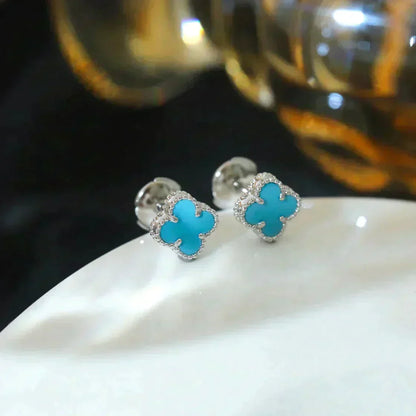 [Star Jewelry]CLOVER MINI 9.5MM ONYX STUD EARRINGS SILVER