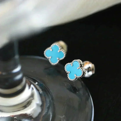 [Star Jewelry]CLOVER MINI 9.5MM ONYX STUD EARRINGS SILVER