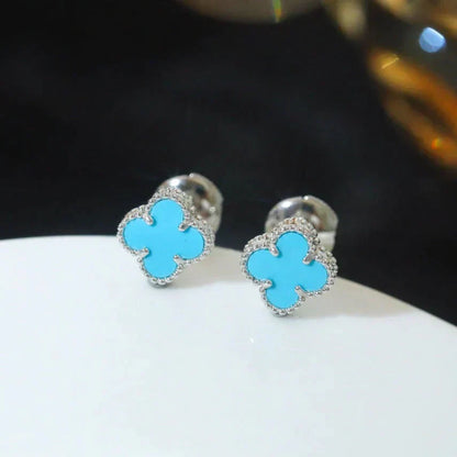 [Star Jewelry]CLOVER MINI 9.5MM ONYX STUD EARRINGS SILVER