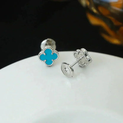 [Star Jewelry]CLOVER MINI 9.5MM ONYX STUD EARRINGS SILVER