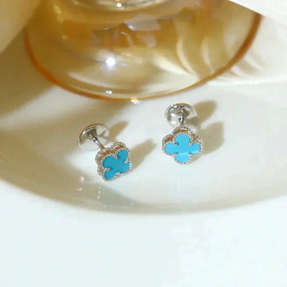 [Star Jewelry]CLOVER MINI 9.5MM ONYX STUD EARRINGS SILVER