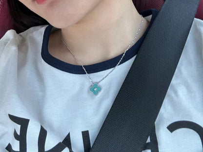 [Star Jewelry]CLOVER 1 DIAMOND LIGHT BLUE SILVER NECKLACE