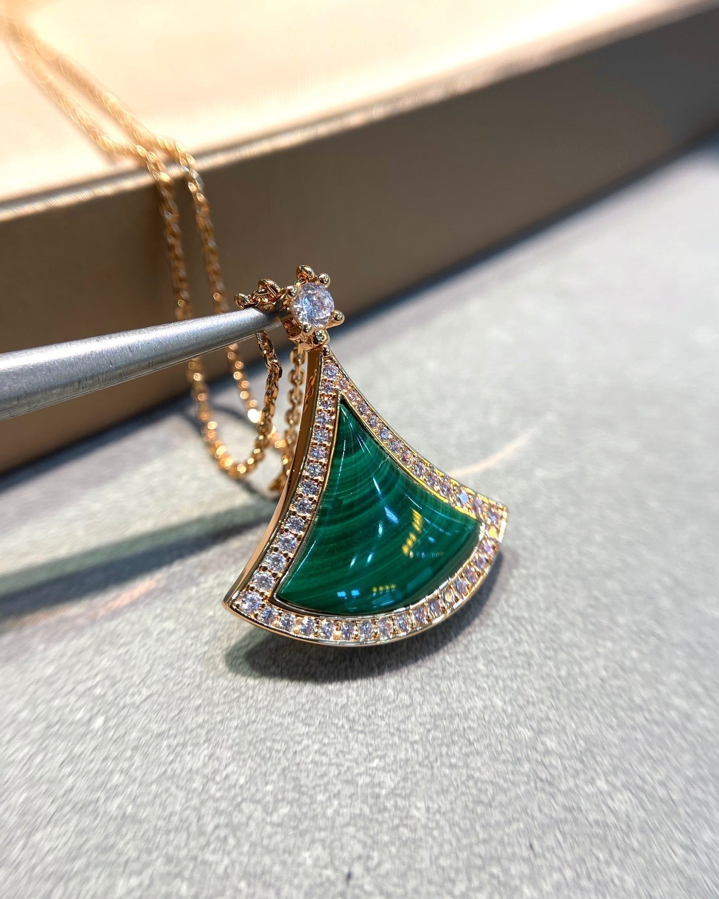 [Star Jewelry]DREAM MALACHITE DIAMOND PAVED PINK GOLD NECKLACE