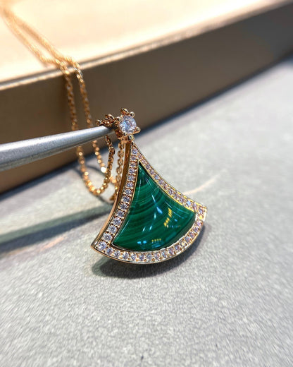 [Star Jewelry]DREAM MALACHITE DIAMOND PAVED PINK GOLD NECKLACE