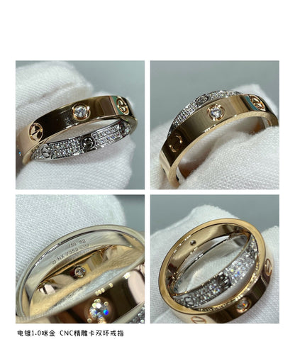 [Star Jewelry]LOVE PINK GOLD SILVER DIAMOND DOUBLE RING
