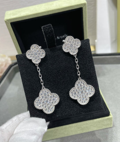 [Star Jewelry]CLOVER 2 MOTIFS DIAMOND PAVED SILVER EARRINGS