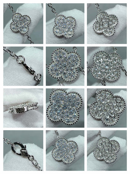 [Star Jewelry]CLOVER 6 MOTIF DIAMOND PAVED NECKLACE