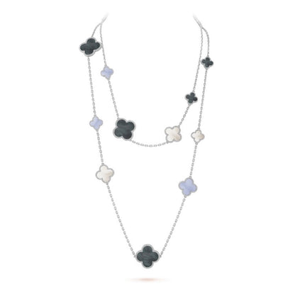 [Star Jewelry]CLOVER 16 MOTIF CHALCEDONY MOP SILVER NECKLACE