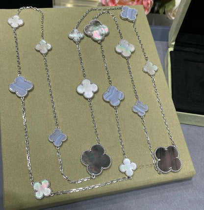 [Star Jewelry]CLOVER 16 MOTIF CHALCEDONY MOP SILVER NECKLACE
