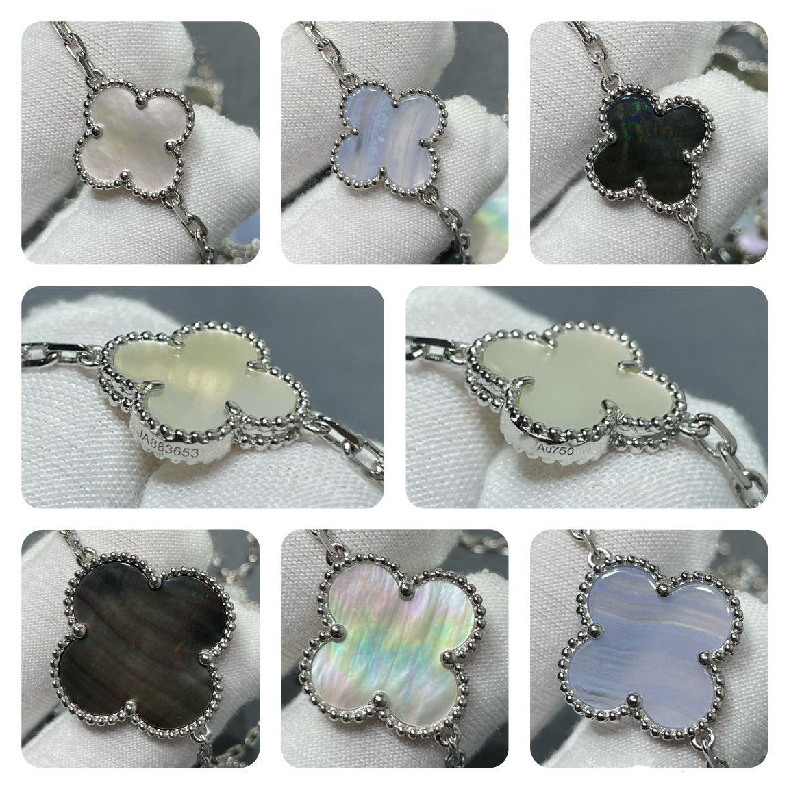 [Star Jewelry]CLOVER 16 MOTIF CHALCEDONY MOP SILVER NECKLACE
