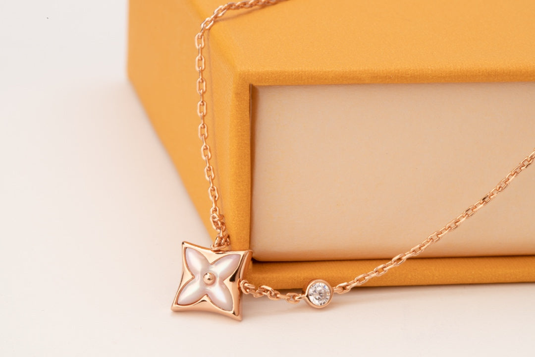 [Star Jewelry]STAR PINK MOP 1 DIAMOND PINK GOLD NECKLACE