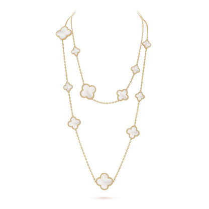 [Star Jewelry]CLOVER 16 MOTIF WHITE MOP GOLD NECKLACE