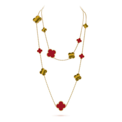 [Star Jewelry]CLOVER 16 MOTIF CARNELIAN TIGER EYE ROSE GOLD NECKLACE